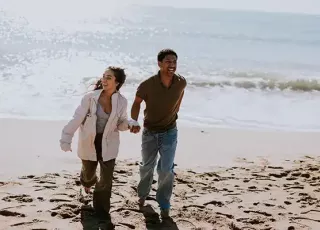 Couple on a Michigan Beach in Winter